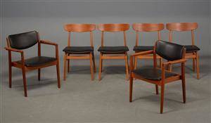 Seks stole af teak  bøg, betrukket med sort skai, 1960erne 6