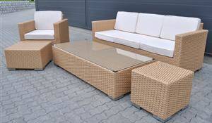 Havemøbler. Loungesæt af naturfarvet polyrattan. 5