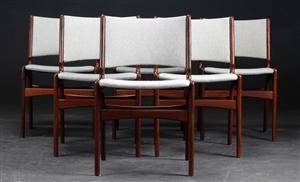 Dansk møbelproducent. 6 spisestuestole af teaktræ 6 