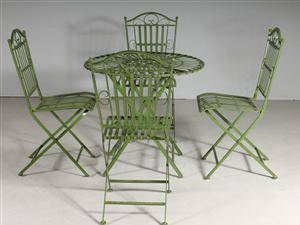 Trädgårdsgrupp bord och 4 stolar i patinerat järnsmide 5