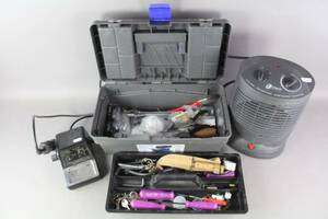 Lödkolv, verktygslåda med innehåll och värmefläkt