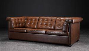 Tre-pers. sofa, læder, dansk møbelproducent
