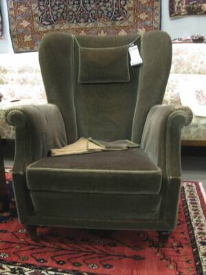 Fåtölj, grön plysch