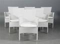 Havemøbler. Seks stabelbare havestole, hvid polyrattan, aluminium stel. 6  