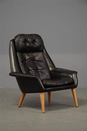 Lænestol med sort læder 