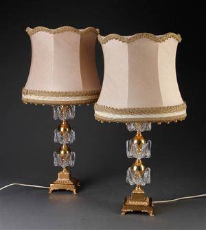 Et par bordlamper, forgyldt messing og glas 2