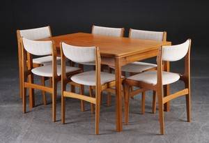 Spisebord af teak med hollandsk udtræ samt 6 stole, 1960erne 7