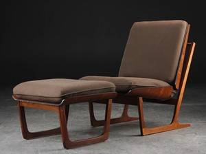 Loungestol med skammel, formbøjet teak, 1960-1970, amerikansk design