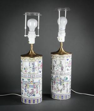 Par kinesiske bordlamper, porcelæn 2