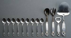 Johan Rohde for Georg Jensen, Kongemønster, bestik dele, sølv og ben 13 