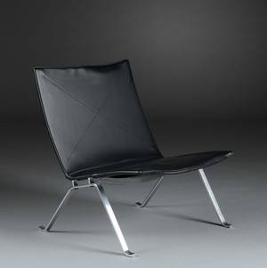 Poul Kjærholm. PK-22 lænestol, Fritz Hansen, sort læder
