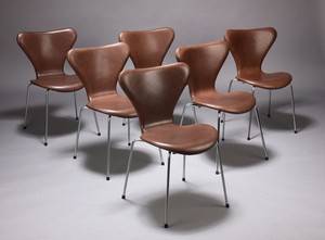 Arne Jacobsen, 7er stole, mørkebrunt elegance anilinlæder 6