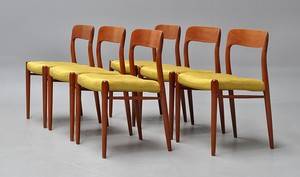 N.O. Møller. Seks stole af teak, model 75 6