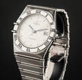 Omega Constellation. Herreur i stål med sølvfarvet skive med dato 