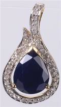 Vedhæng i 9 ct. guld med safir og brillanter