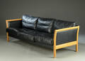 Tre-personers sofa, bøg og sort læder