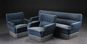 Sofa samt et par lænestole, petroleumsblåt plyds, 1970erne 3