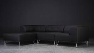 Nomad DOT, modulsofa betrukket med sort stof, forkromede metalben