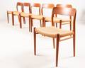 Niels O. Møller, Satz von sechs Esstischstühlen Modell No. 75 in Teak, für J. L. Møller