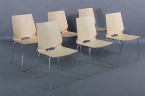Christina Strand og Niels Hvass. Seks stole i birk, model TAZ. Fredercia Furniture. 6 