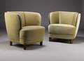 Dansk møbelproducent. Par lænestole, grønt velour 2