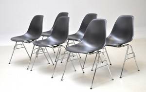 Charles Eames. Sæt på seks skalstole, model DSS 6