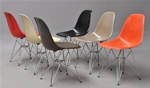 Charles Eames. Sæt på seks skalstole, model DSR glasfiber - Multicolor 6 