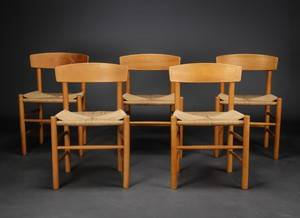 Børge Mogensen. Fem stole, model J - 39, bøg 5