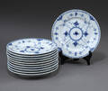 Royal Copenhagen Musselmalet, halvblonde elleve dessertfrokosttallerkener 1573. 11 