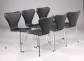 Arne Jacobsen. Sæt på seks stole, model 3107, sort Savanne læder, nybetrukket. 6