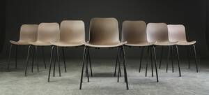 Rune Krøjgaard og Knut Bendik Humlevik. Otte stole model Langue Stack Dining Chair, stål og formstøbt plast 8 