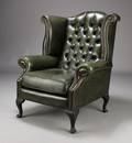 Chesterfield wingchair  øreklapstol, grønt skind