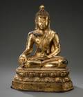 Forgyldt Buddha figur på lotus trone - 1900 tallets Thailand