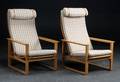 Børge Mogensen, par højrygget lænestole, Slædestole, model 2254, egetræ 2 