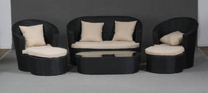 Havemøbler. Loungesæt af sort polyrattan, creme puder 6