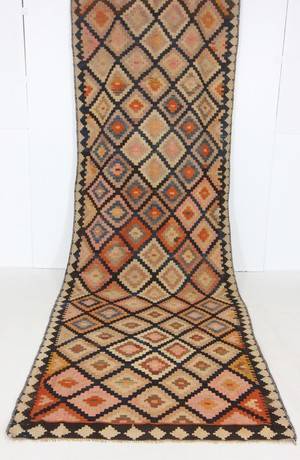 Orientalisk flatvävd matta, Harsin kelim, 422x138 cm