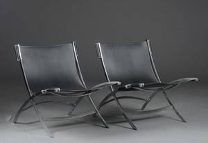 Et par lænestole, sort læder og metal 2