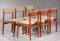 Dansk møbelproducent, seks spisestole, teak, mrk T.S.M. 