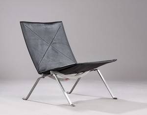 Poul Kjærholm. PK-22 lænestol, Fritz Hansen, sort læder
