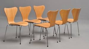 Arne Jacobsen. Sæt på seks Syverstole, model 3107 6 