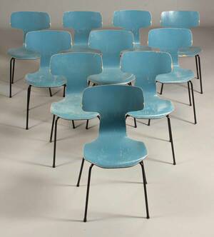Arne Jacobsen. Sæt på ti T- stole, model 3103 10.