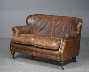 2-pers. sofa med brunt læder