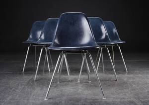 Charles Eames. Sæt på seks skalstole, model DSX 6 
