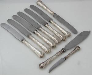 Gl. Herregård bestikdele med skafter af sølv