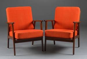  Par lænestole af teak, hynder med uld, 1960erne 2 