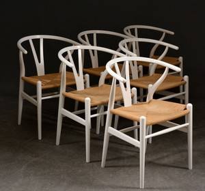 Hans Wegner, 6 vitlackade Y-stolar, CH-24 6