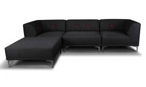 Morten Voss. THE SOFA TWENTYONE. Modulsofa med udskiftelige knapper. Antracit grå med University Red knapper 