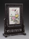 Kinesisk træpanel med porcelæn - Qing perioden 19. årh.