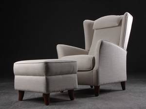 Lænestol med skammel, uldstof 2