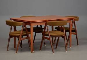 Spisebord med udtræk samt 4 stole af teak, 19501960 5